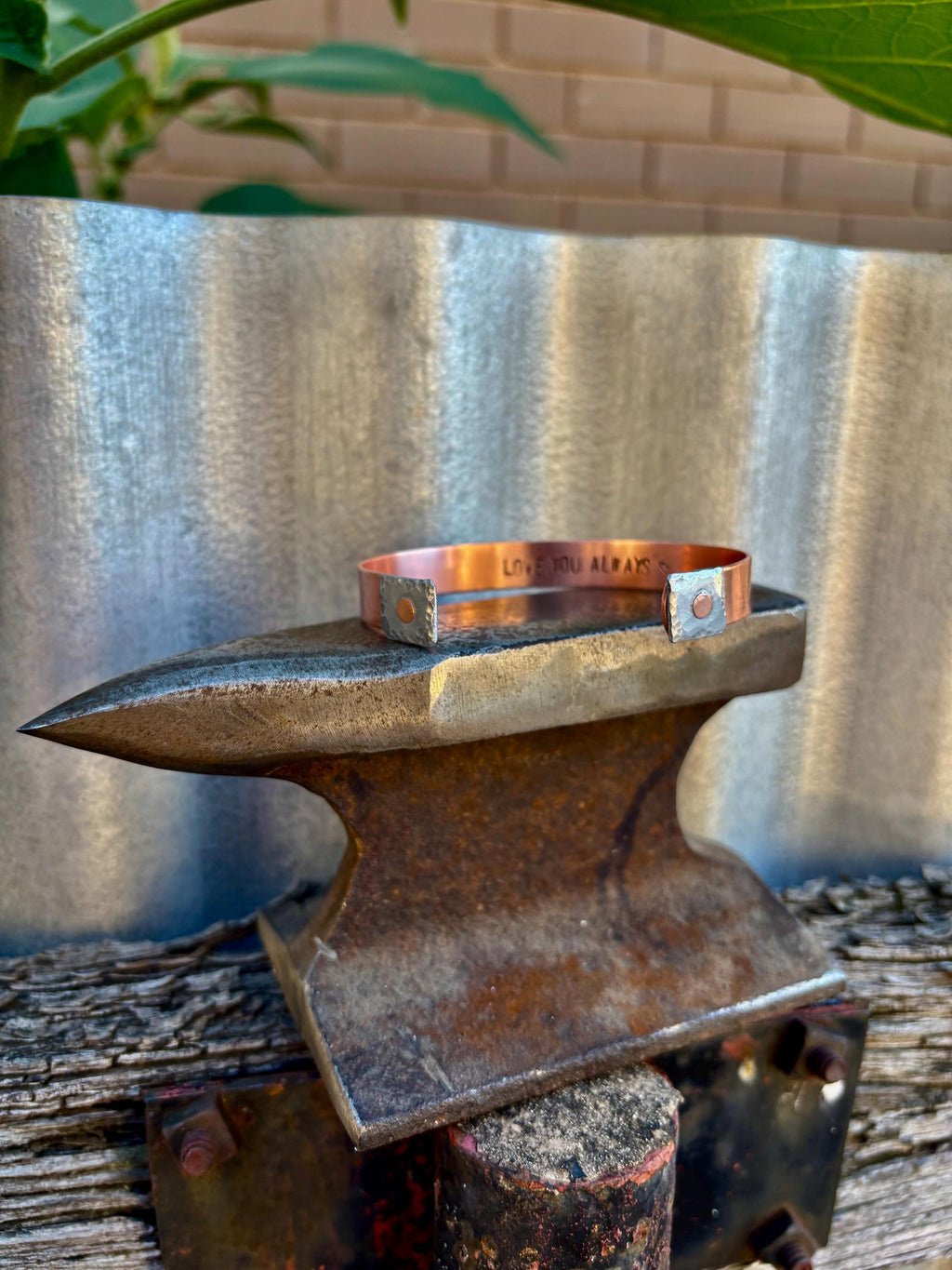 Copper Bracelet with Riveted Silver Plate