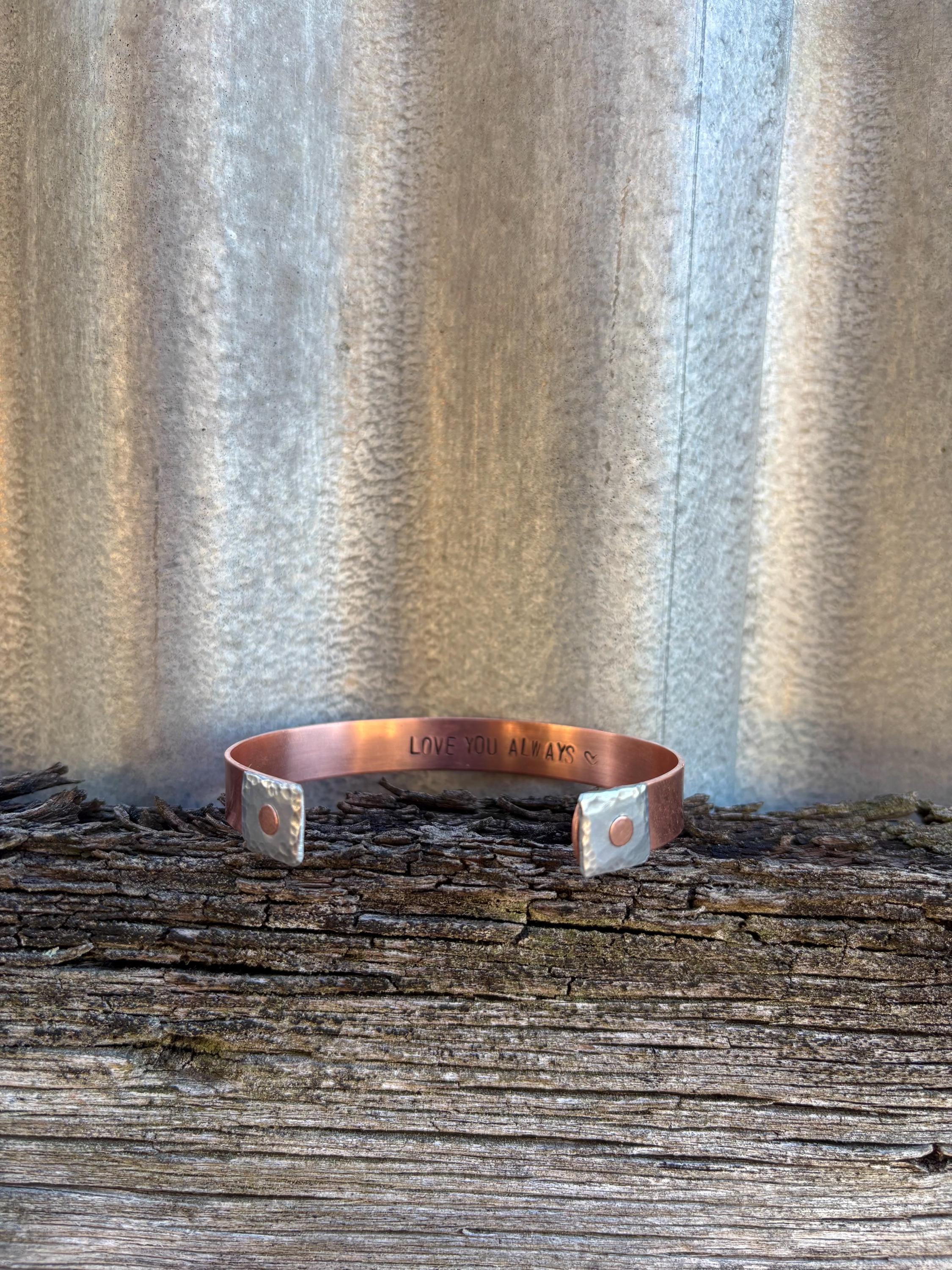 Copper Bracelet with Riveted Silver Plate